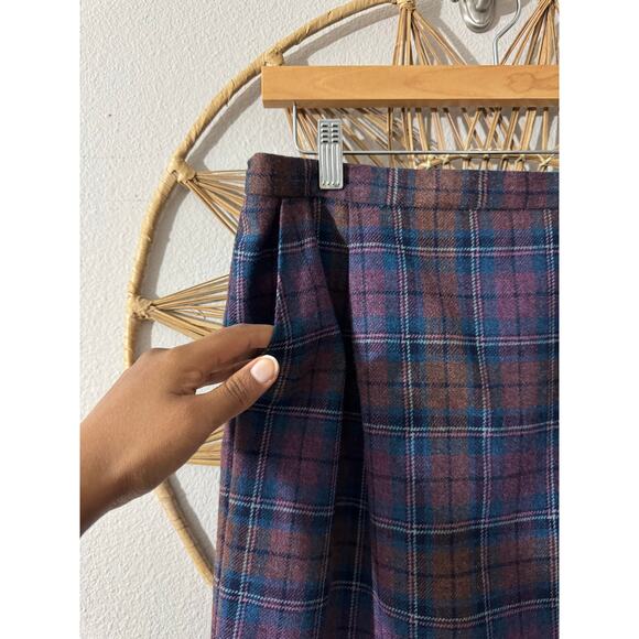 Vintage 90s Pendleton Plaid Wool Skirt w/ Pockets Blue Purple Petites Sz 14P - Picture 5 of 10